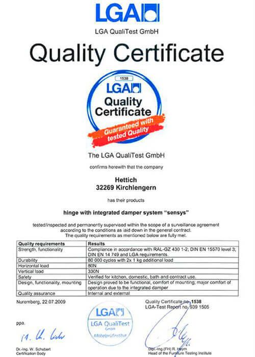 Сертификат качества LGA QualiTest Нюрнберг 2009 год